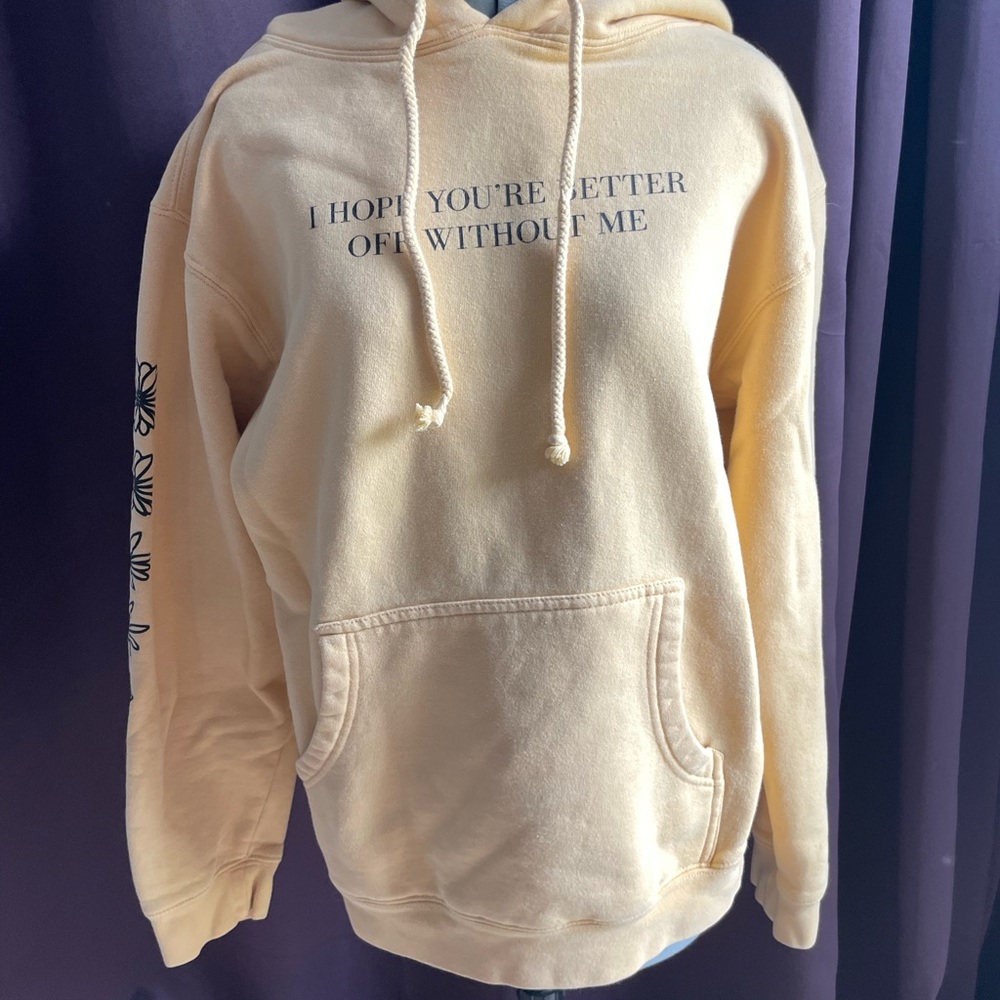 Cream Hoodie with Text Print